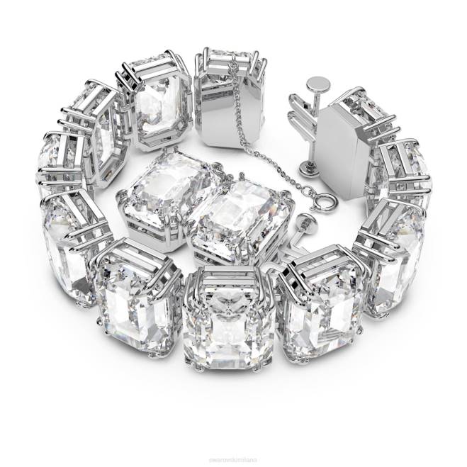 Swarovski DV4B557 gioielleria cristalli oversize, taglio ottagonale, bianchi, placcati rodio braccialetto millenario