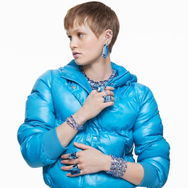 Swarovski DV4B568 gioielleria taglio ottagonale, blu, placcato rodio braccialetto millenario