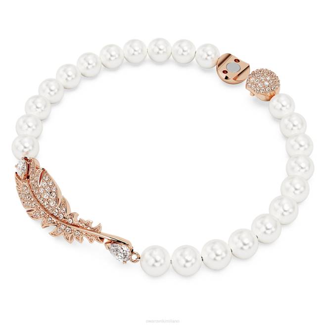 Swarovski DV4B575 gioielleria piuma, bianco, placcato tonalità oro rosa bel braccialetto