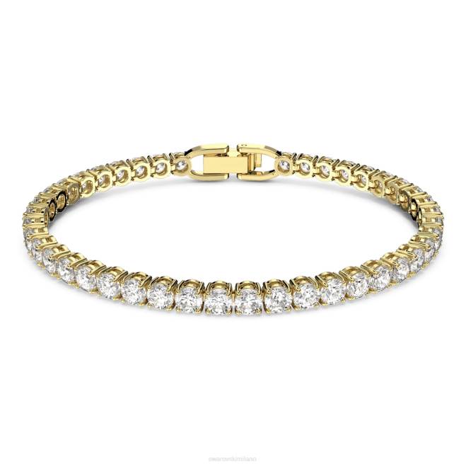 Swarovski DV4B585 gioielleria taglio rotondo, bianco, placcato oro braccialetto tennis deluxe