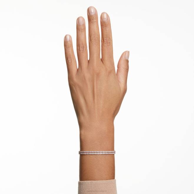 Swarovski DV4B475 gioielleria taglio rotondo, bianco, placcato tonalità oro rosa braccialetto sottile