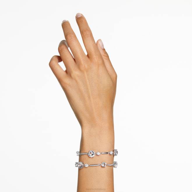 Swarovski DV4B612 gioielleria taglio rotondo, bianco, placcato rodio braccialetto doppio costellato