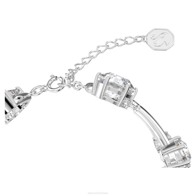 Swarovski DV4B612 gioielleria taglio rotondo, bianco, placcato rodio braccialetto doppio costellato