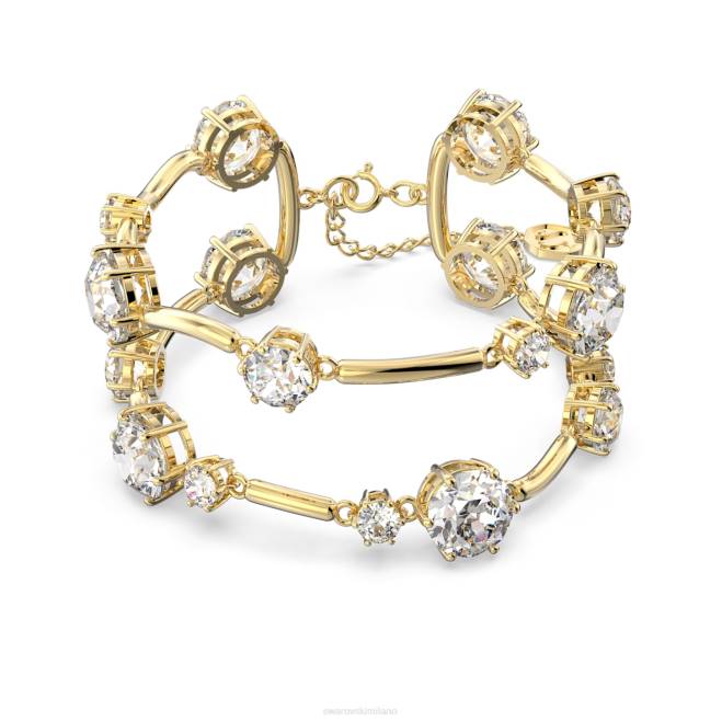 Swarovski DV4B625 gioielleria taglio rotondo, bianco, placcato oro braccialetto doppio costellato