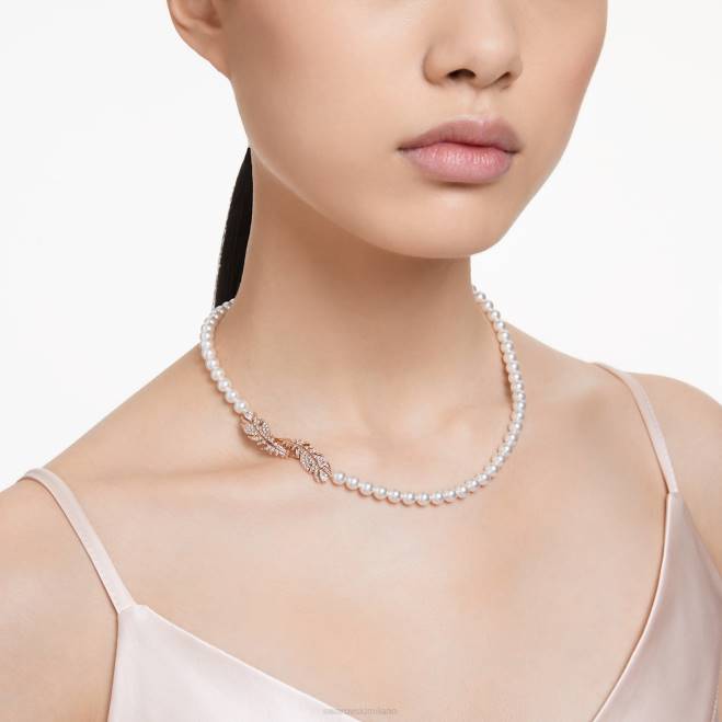Swarovski DV4B108 gioielleria piuma, bianco, placcato tonalità oro rosa bella collana