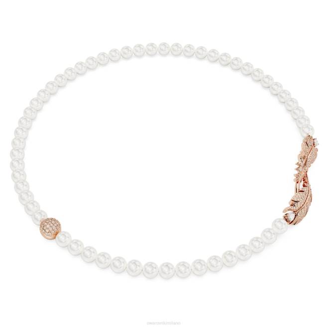 Swarovski DV4B108 gioielleria piuma, bianco, placcato tonalità oro rosa bella collana
