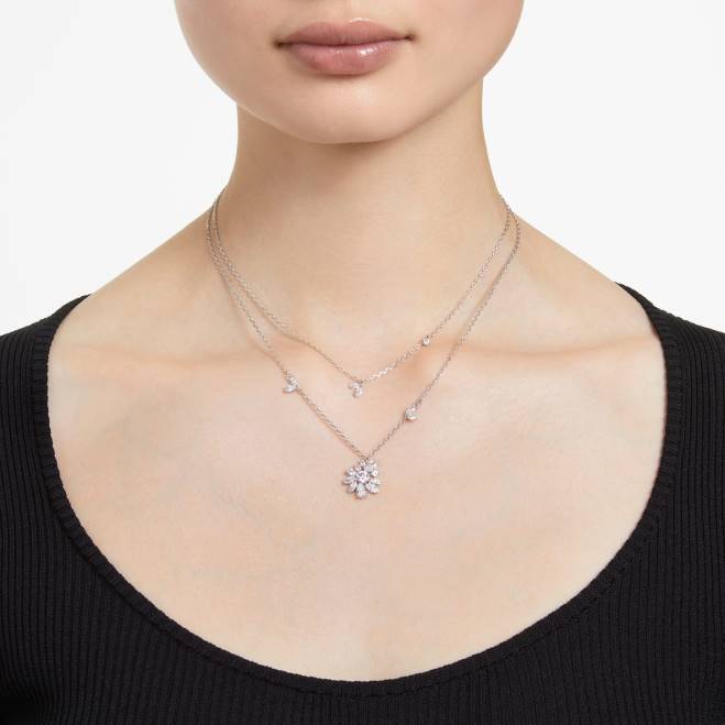 Swarovski DV4B117 gioielleria tagli misti, fiore, bianco, rodiato collana a strati gema