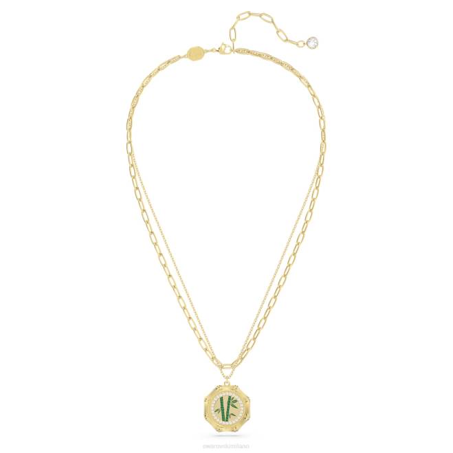 Swarovski DV4B122 gioielleria bambù, verde, placcato color oro collana dellio
