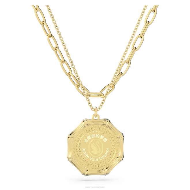 Swarovski DV4B122 gioielleria bambù, verde, placcato color oro collana dellio