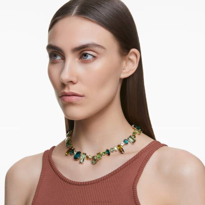 Swarovski DV4B133 gioielleria tagli misti, verde, placcato oro collana gemma