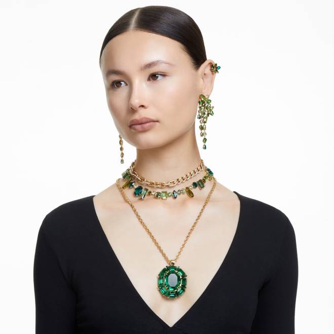 Swarovski DV4B133 gioielleria tagli misti, verde, placcato oro collana gemma