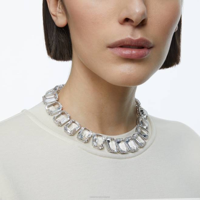 Swarovski DV4B134 gioielleria cristalli oversize, bianchi, placcati rodio collana millenia taglio ottagonale