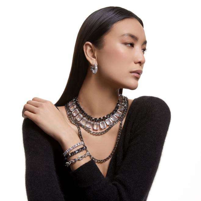 Swarovski DV4B134 gioielleria cristalli oversize, bianchi, placcati rodio collana millenia taglio ottagonale