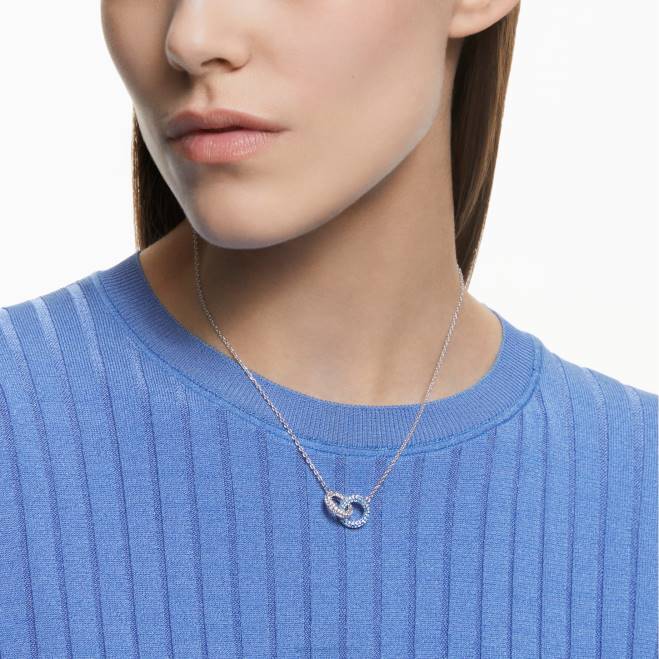 Swarovski DV4B136 gioielleria pavè, cerchi intrecciati, blu, rodiato collana di pietra