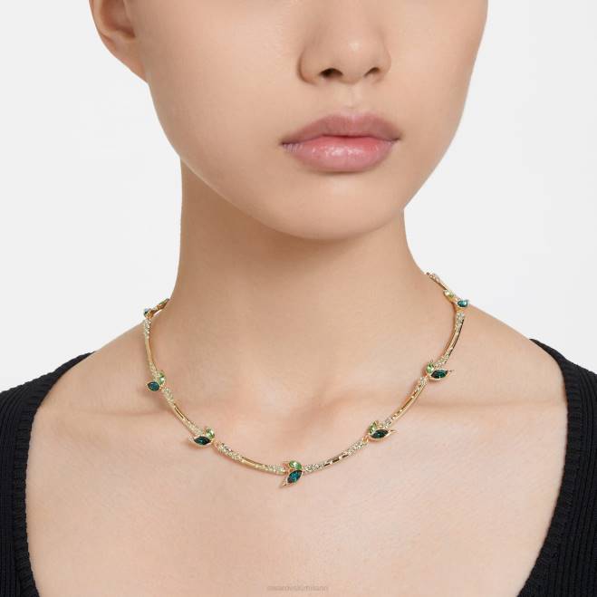 Swarovski DV4B142 gioielleria bambù, verde, placcato color oro collana dellio