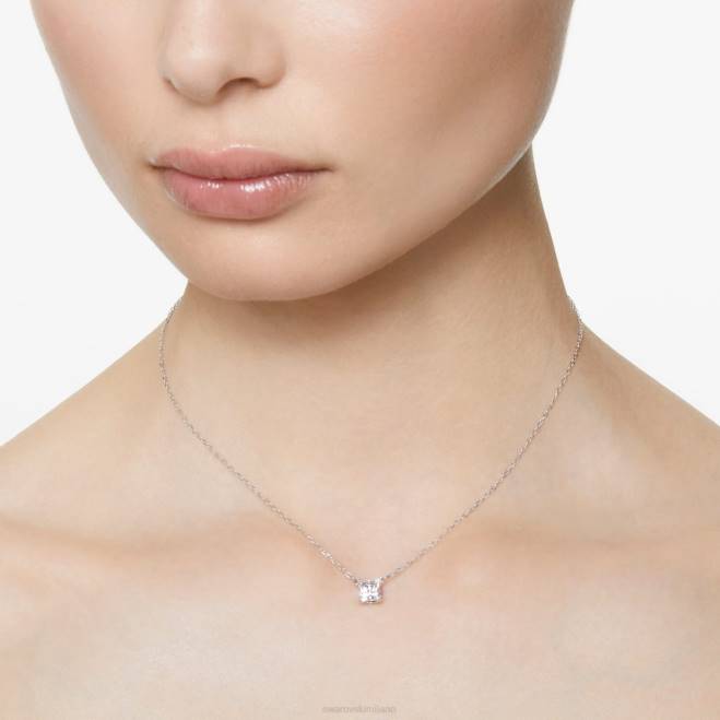 Swarovski DV4B15 gioielleria taglio quadrato, bianco, placcato rodio attirare la collana