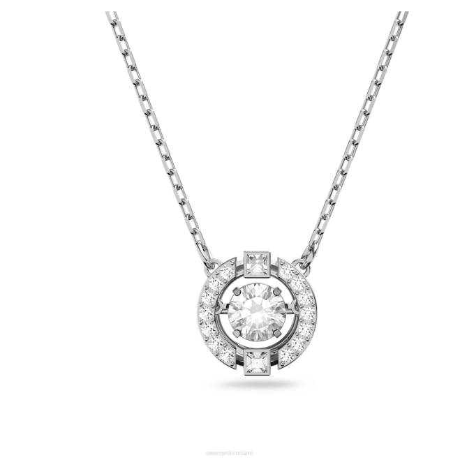 Swarovski DV4B17 gioielleria taglio rotondo, bianco, placcato rodio collana di danza scintillante
