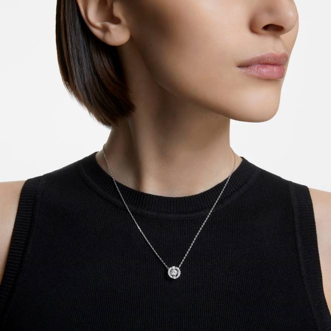 Swarovski DV4B17 gioielleria taglio rotondo, bianco, placcato rodio collana di danza scintillante