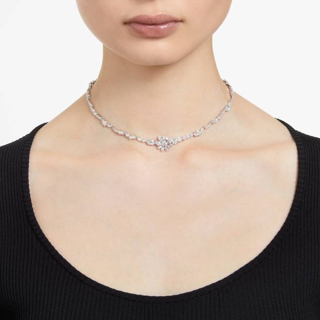 Swarovski DV4B20 gioielleria tagli misti, fiore, bianco, rodiato collana gemma