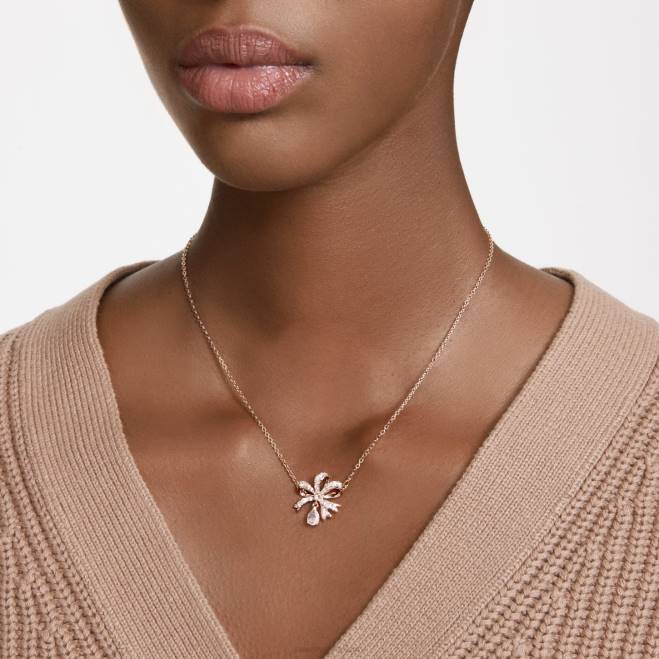 Swarovski DV4B222 gioielleria fiocco, bianco, placcato tonalità oro rosa collana volta