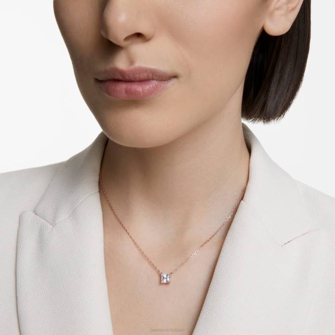 Swarovski DV4B22 gioielleria taglio quadrato, bianco, placcato tonalità oro rosa attirare la collana