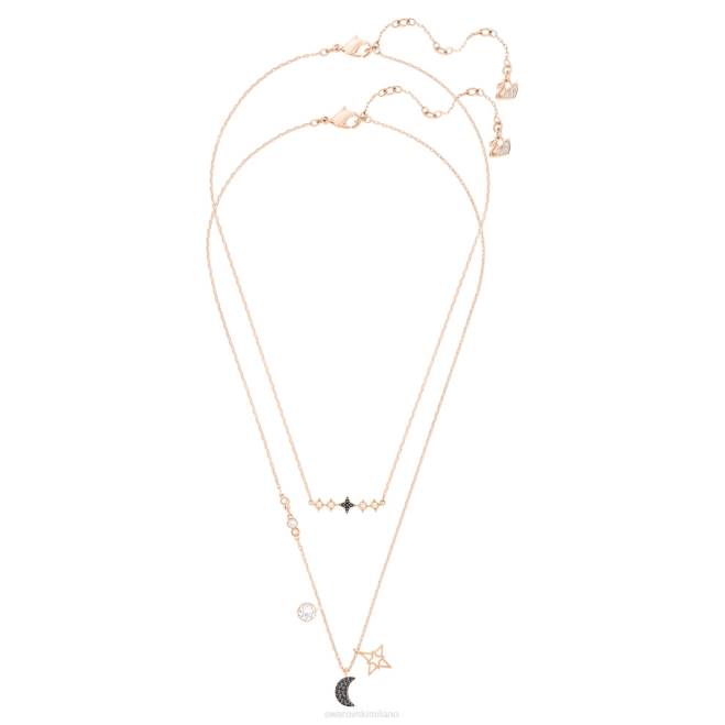 Swarovski DV4B24 gioielleria luna e stella, nero, placcato tonalità oro rosa collana simbolica
