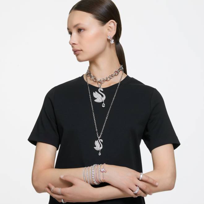 Swarovski DV4B269 gioielleria cigno, bianco, placcato rodio iconica collana con cigno