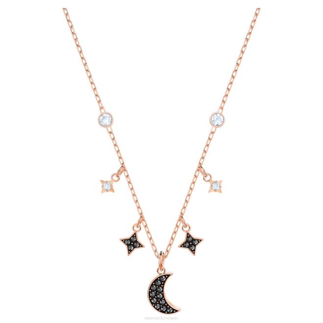 Swarovski DV4B29 gioielleria luna e stella, nero, placcato tonalità oro rosa collana simbolica