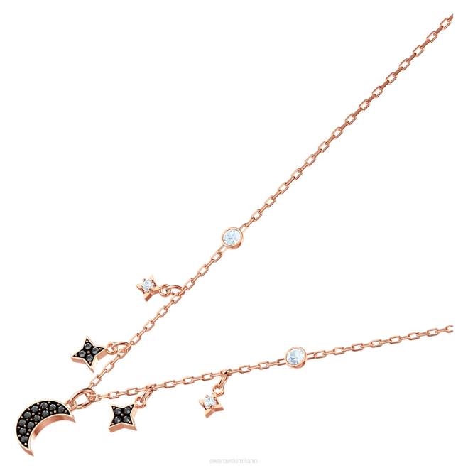 Swarovski DV4B29 gioielleria luna e stella, nero, placcato tonalità oro rosa collana simbolica