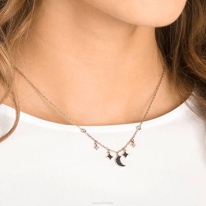 Swarovski DV4B29 gioielleria luna e stella, nero, placcato tonalità oro rosa collana simbolica
