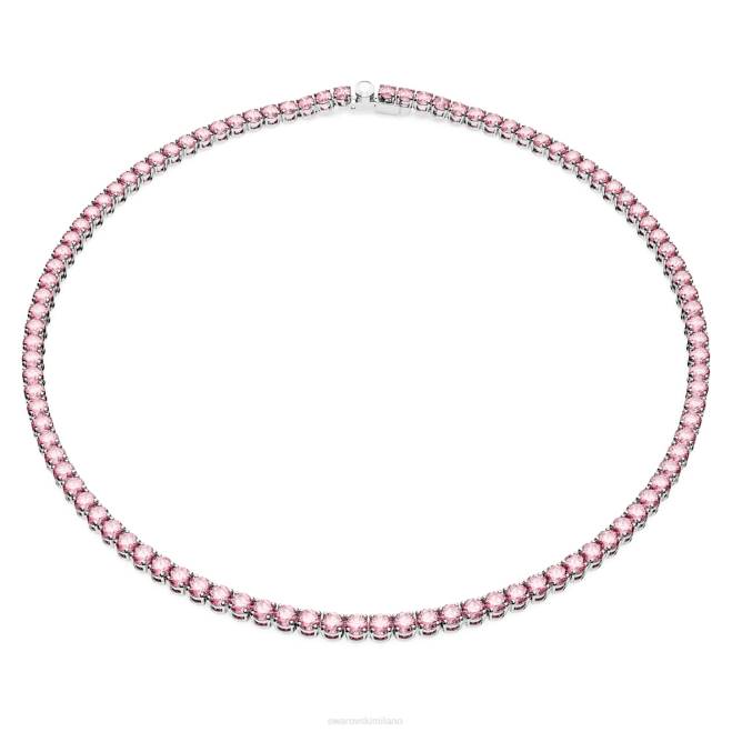 Swarovski DV4B3 gioielleria taglio rotondo, rosa, placcato rodio collana da tennis Matrix