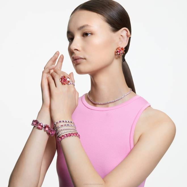 Swarovski DV4B3 gioielleria taglio rotondo, rosa, placcato rodio collana da tennis Matrix