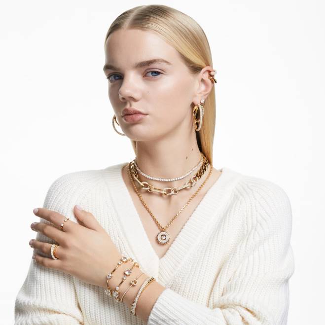 Swarovski DV4B43 gioielleria di tendenza, maglie miste, bianco, placcato color oro collana destrezza