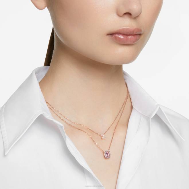 Swarovski DV4B47 gioielleria taglio ottagonale, viola, placcato tonalità oro rosa collana a strati millenari