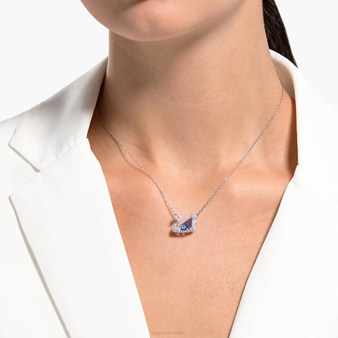 Swarovski DV4B78 gioielleria cigno, blu, placcato rodio collana di cigno danzante