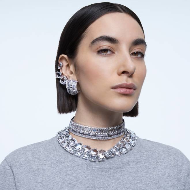 Swarovski DV4B86 gioielleria cristalli oversize, taglio trilliant, bianchi, placcati rodio collana millenaria