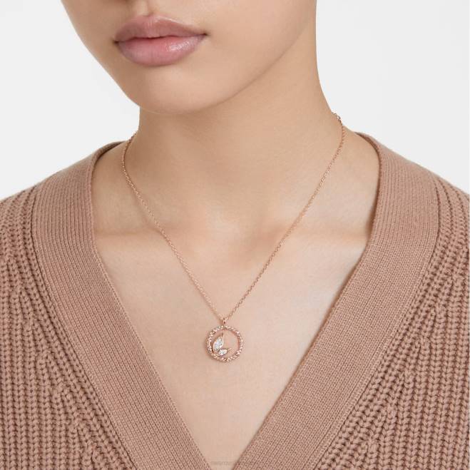 Swarovski DV4B96 gioielleria forma rotonda, bambù, bianco, placcato tonalità oro rosa collana dellio