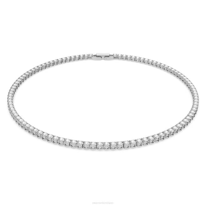 Swarovski DV4B9 gioielleria taglio rotondo, bianco, placcato rodio collana tennis deluxe