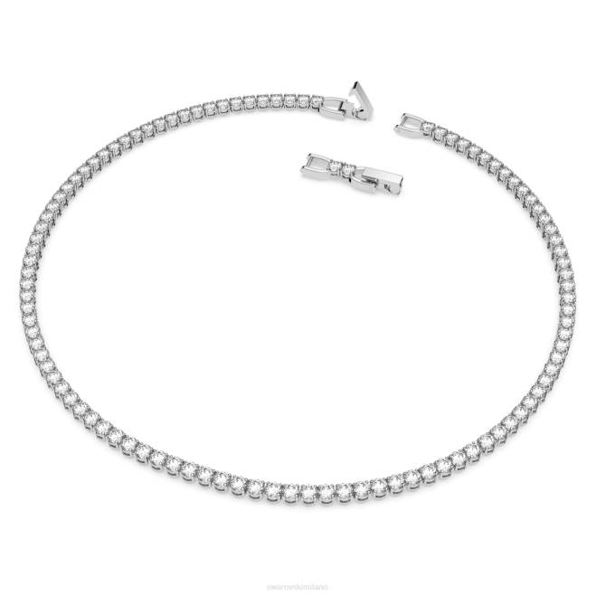 Swarovski DV4B9 gioielleria taglio rotondo, bianco, placcato rodio collana tennis deluxe