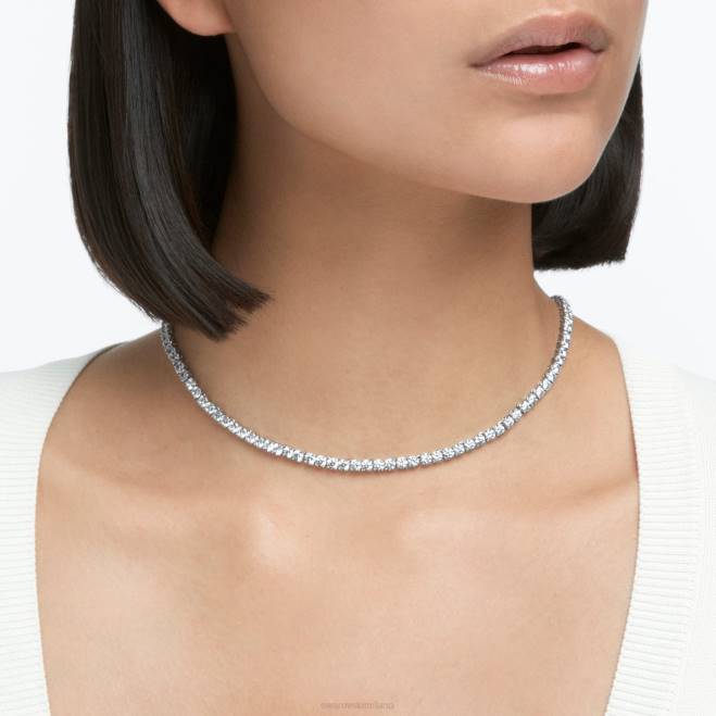 Swarovski DV4B9 gioielleria taglio rotondo, bianco, placcato rodio collana tennis deluxe