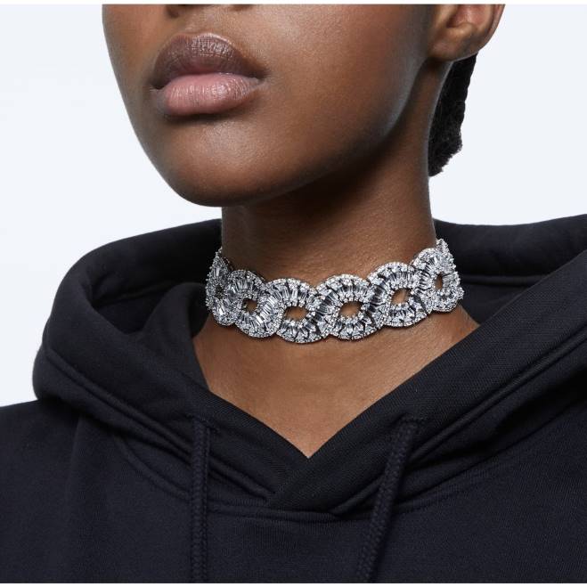 Swarovski DV4B349 gioielleria tagli misti, ondulati, bianchi, rodiati girocollo di iperbole