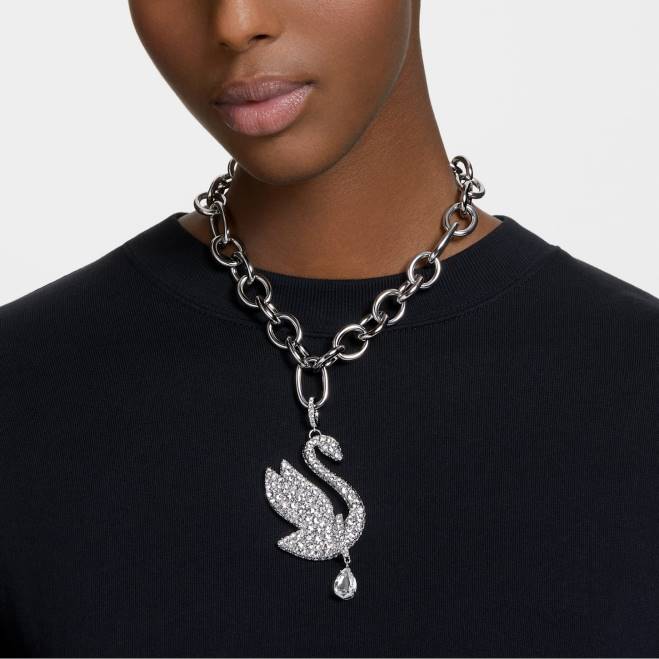 Swarovski DV4B363 gioielleria cigno, bianco, placcato rodio iconico girocollo con cigno