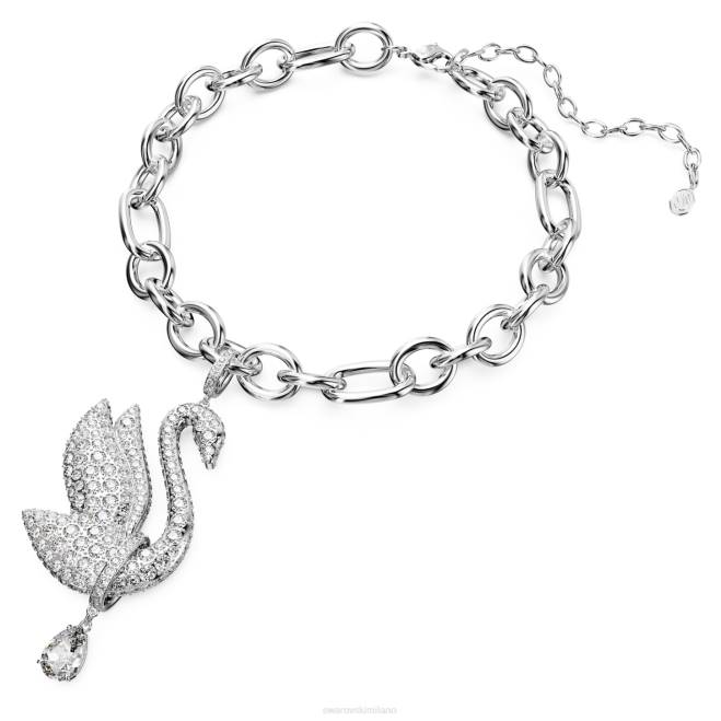 Swarovski DV4B363 gioielleria cigno, bianco, placcato rodio iconico girocollo con cigno
