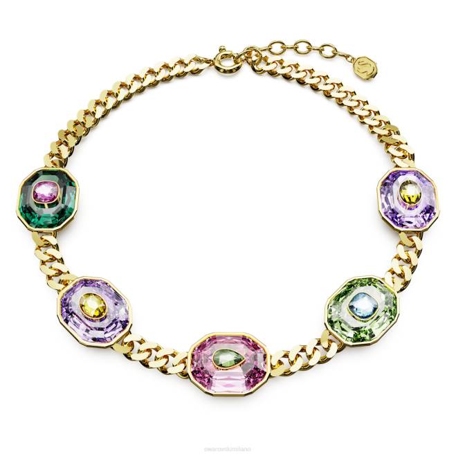 Swarovski DV4B366 gioielleria tagli misti, multicolori, placcati oro girocollo cromato
