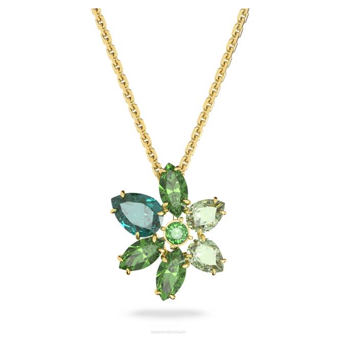 Swarovski DV4B163 gioielleria tagli misti, fiore, verde, placcato oro ciondolo gemma