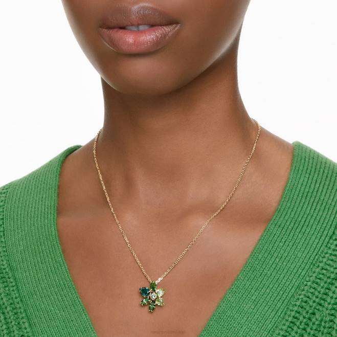 Swarovski DV4B163 gioielleria tagli misti, fiore, verde, placcato oro ciondolo gemma