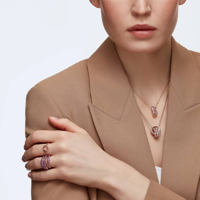 Swarovski DV4B197 gioielleria cerchi intrecciati, bianco, placcato tonalità oro rosa ulteriore ciondolo