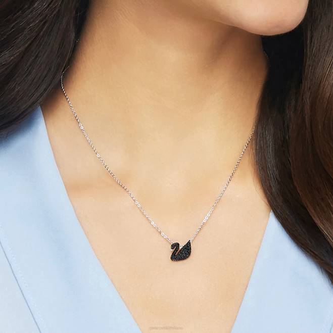 Swarovski DV4B201 gioielleria cigno, nero, rodiato pendente iconico del cigno