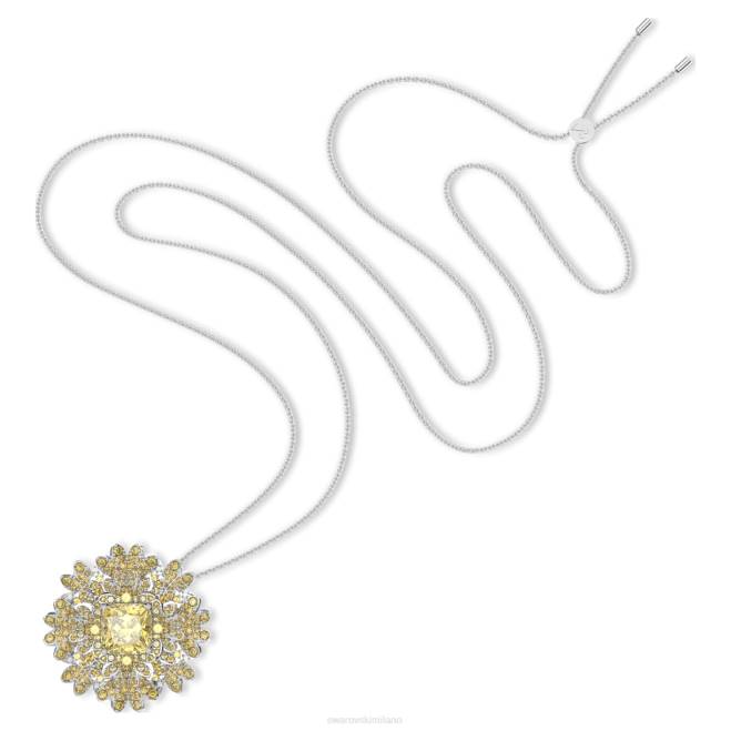 Swarovski DV4B229 gioielleria fiore, giallo, finitura metallo misto ciondolo fiore eterno e spilla
