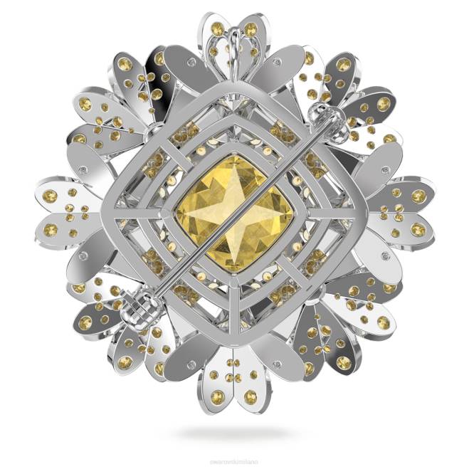 Swarovski DV4B229 gioielleria fiore, giallo, finitura metallo misto ciondolo fiore eterno e spilla